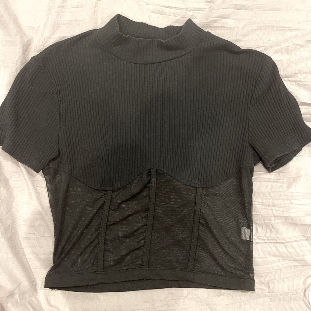 Half Mesh Black Crop Top